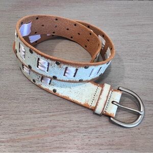 Linea Pelle Pale Green‎ Leather And Ribbon Distressed Boho Belt Size S City Chic
